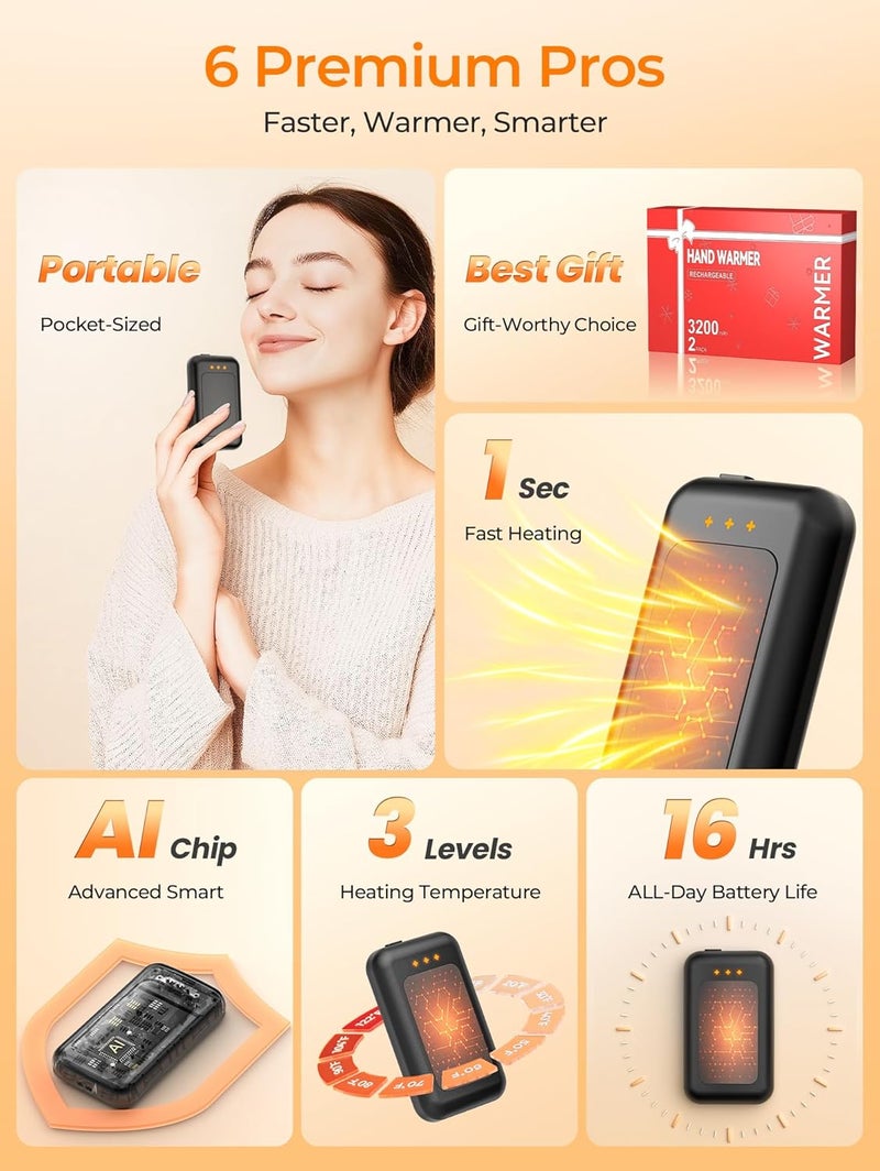 Jerritte Electric Hand Warmers Rechargeable, Rechargeable Hand Warmer, Portable Hand Warmer for Outdoor Camping Hunting Golf Accessories, Gifts for Women Men - Image 2